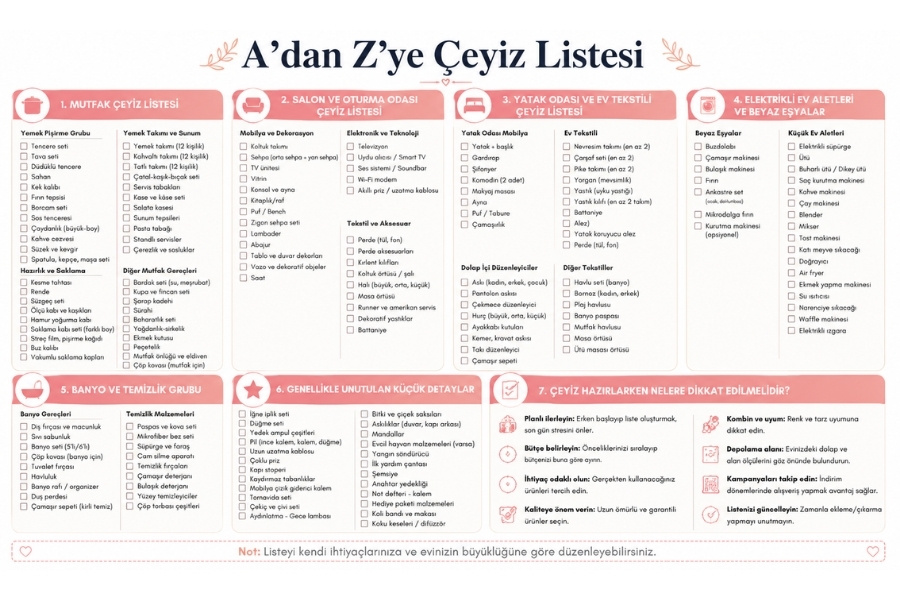 A’dan Z’ye Çeyiz Listesi