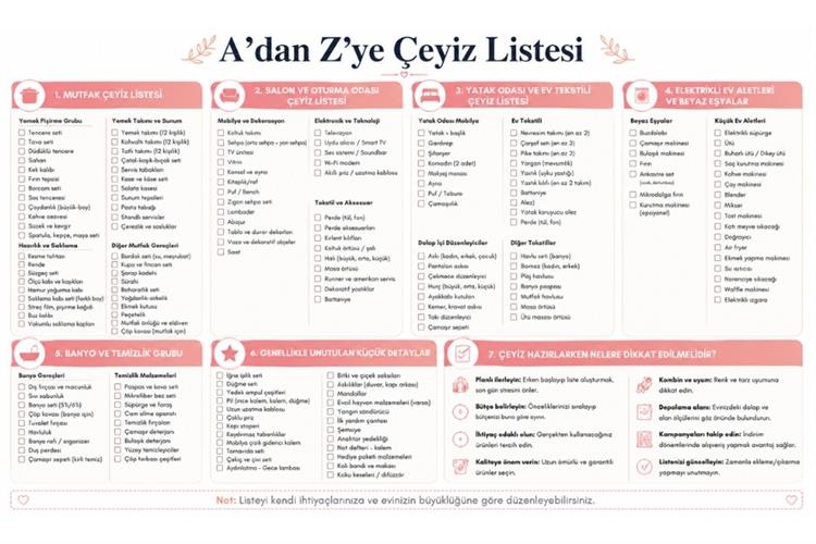 A’dan Z’ye Çeyiz Listesi
